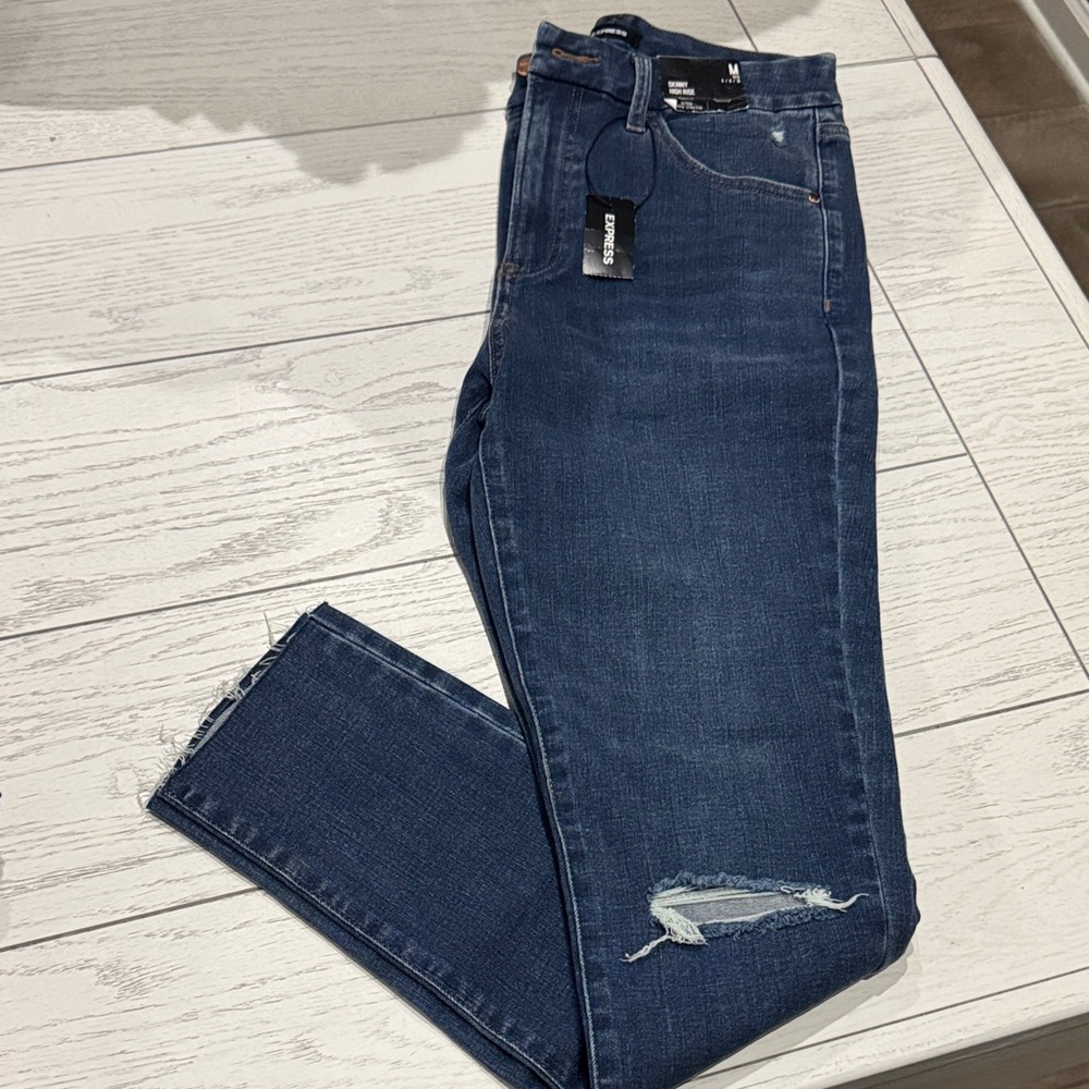 Express Women's Skinny Jeans - Dark Blue
